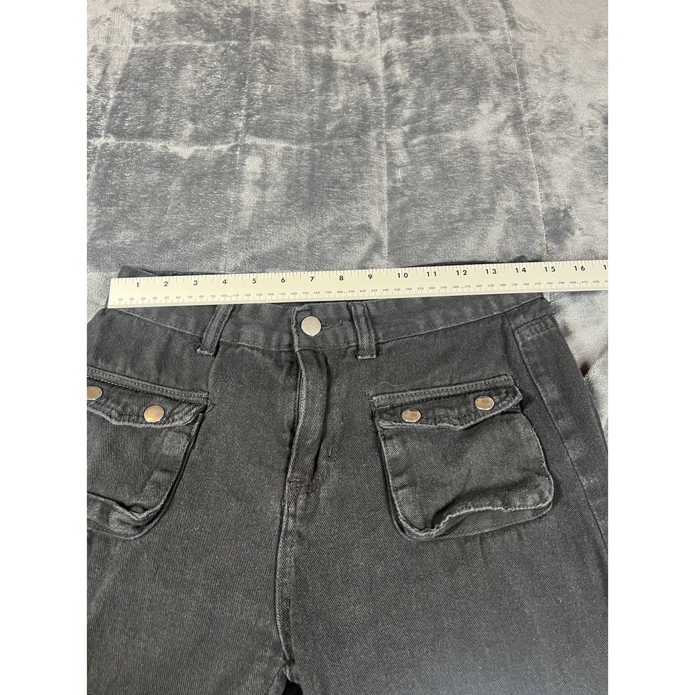 SLP Jeans Womens Black Dark Street Print Gothic Punk‎ Metal Distressed Pant Sz M - Picture 10 of 15